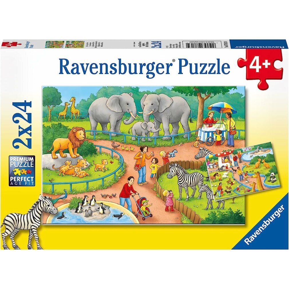 Puzzle 2x24 pezzi Un giorno allo zoo da 4 anni Due puzzle per un divertimento doppio