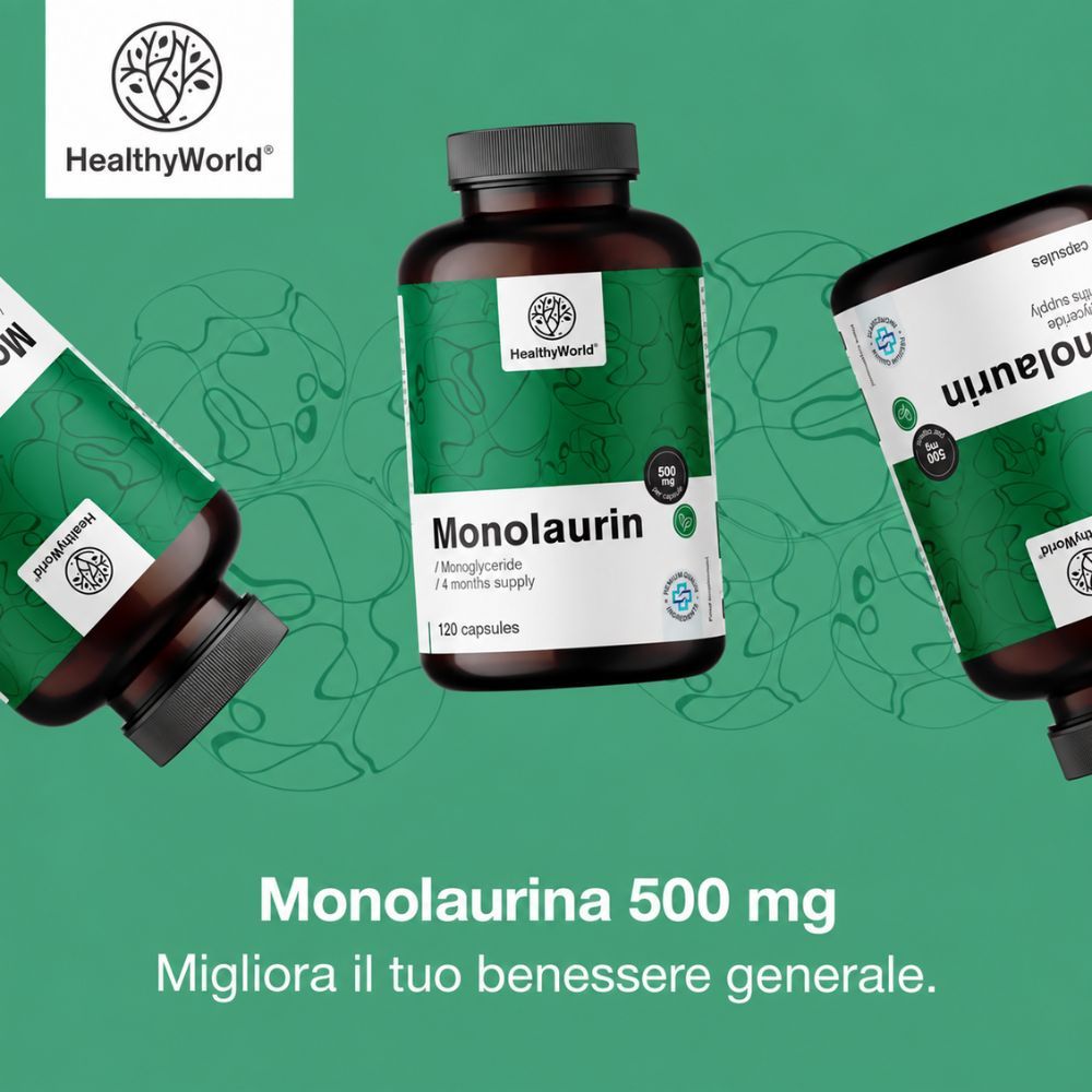 Monolaurina 500 mg, 120 capsule, migliora il benessere.