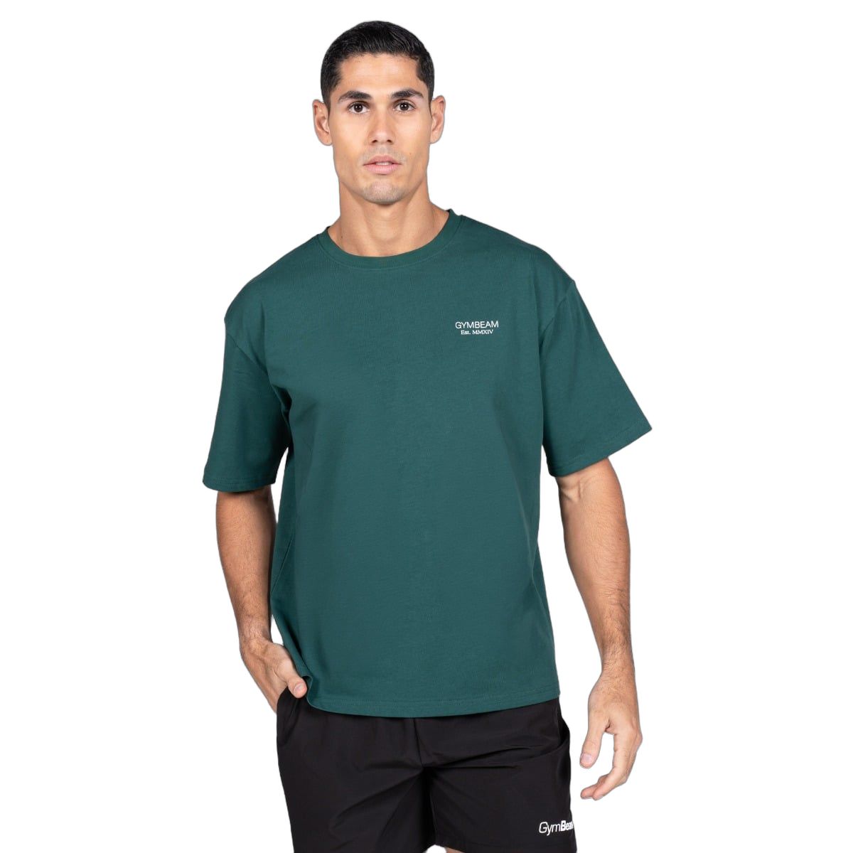 GymBeam Maglietta uomo oversize Lifting Heavy Forest a maniche corte