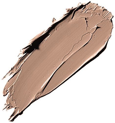 Campione di fondotinta beige su sfondo bianco. Texture visibile.