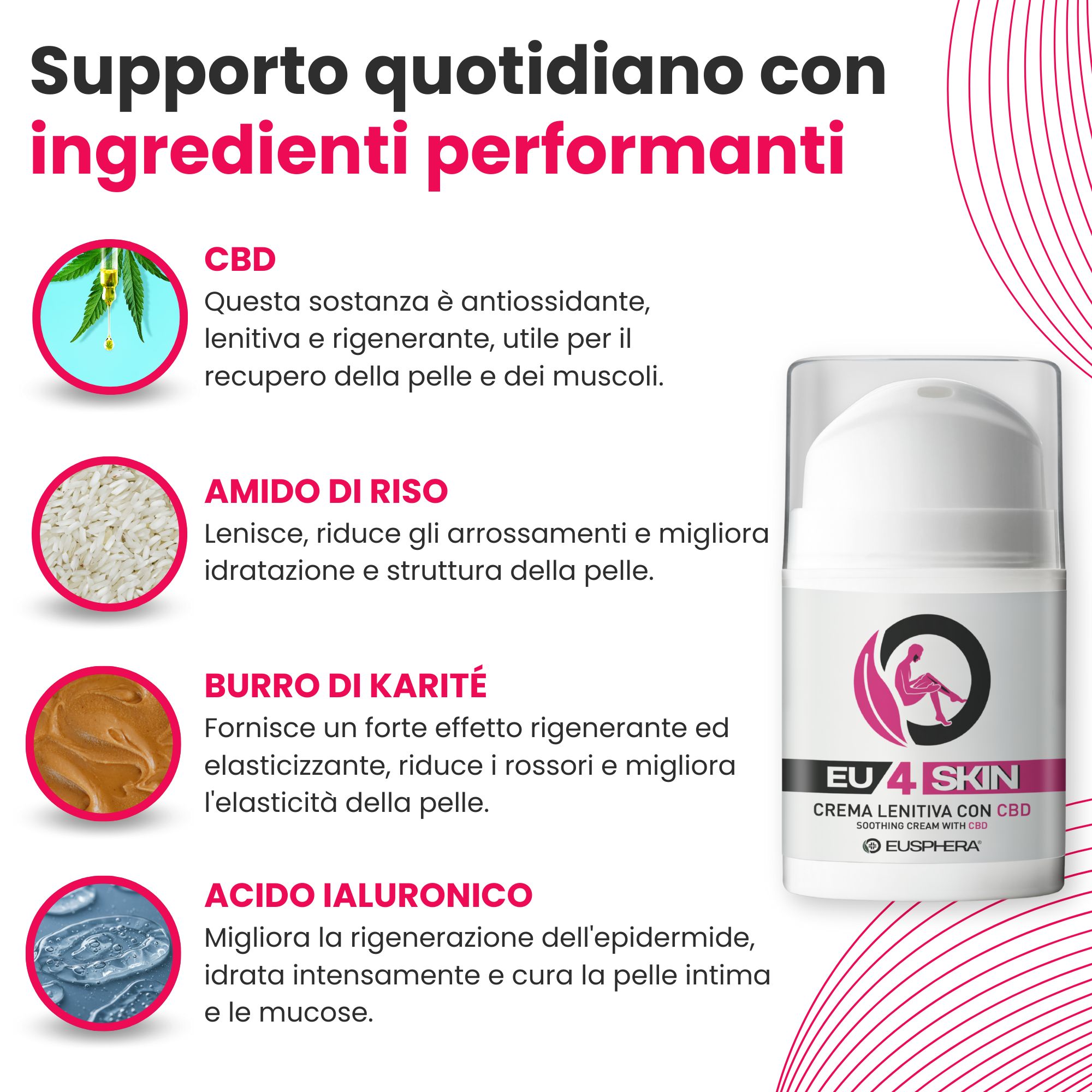 Crema pelle lenitiva al CBD per acne, eczema e psoriasi - Eusphera EU4SKIN