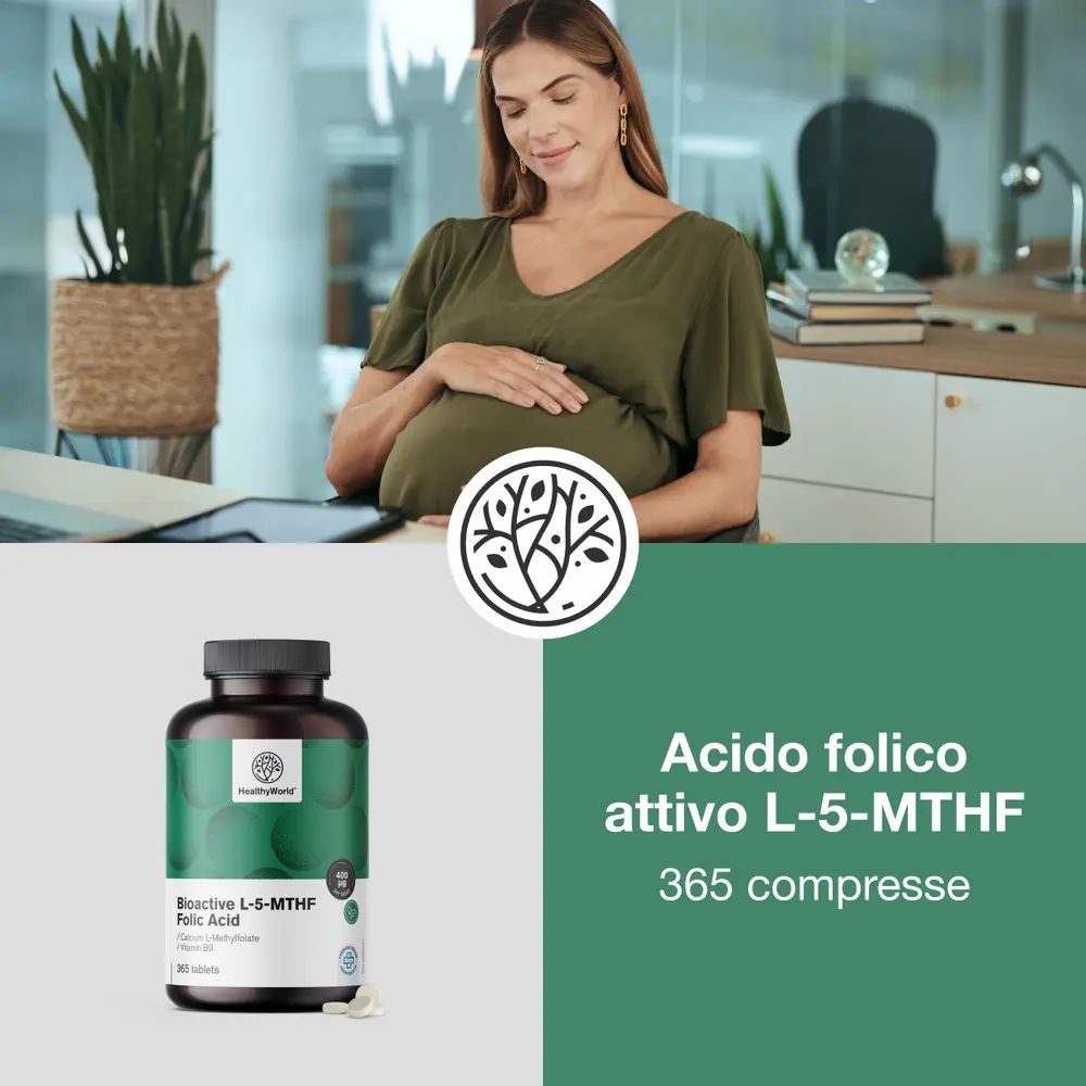 Tre barattoli di Acido folico attivo L-5-MTHF, per donne incinte o che pianificano una gravidanza.