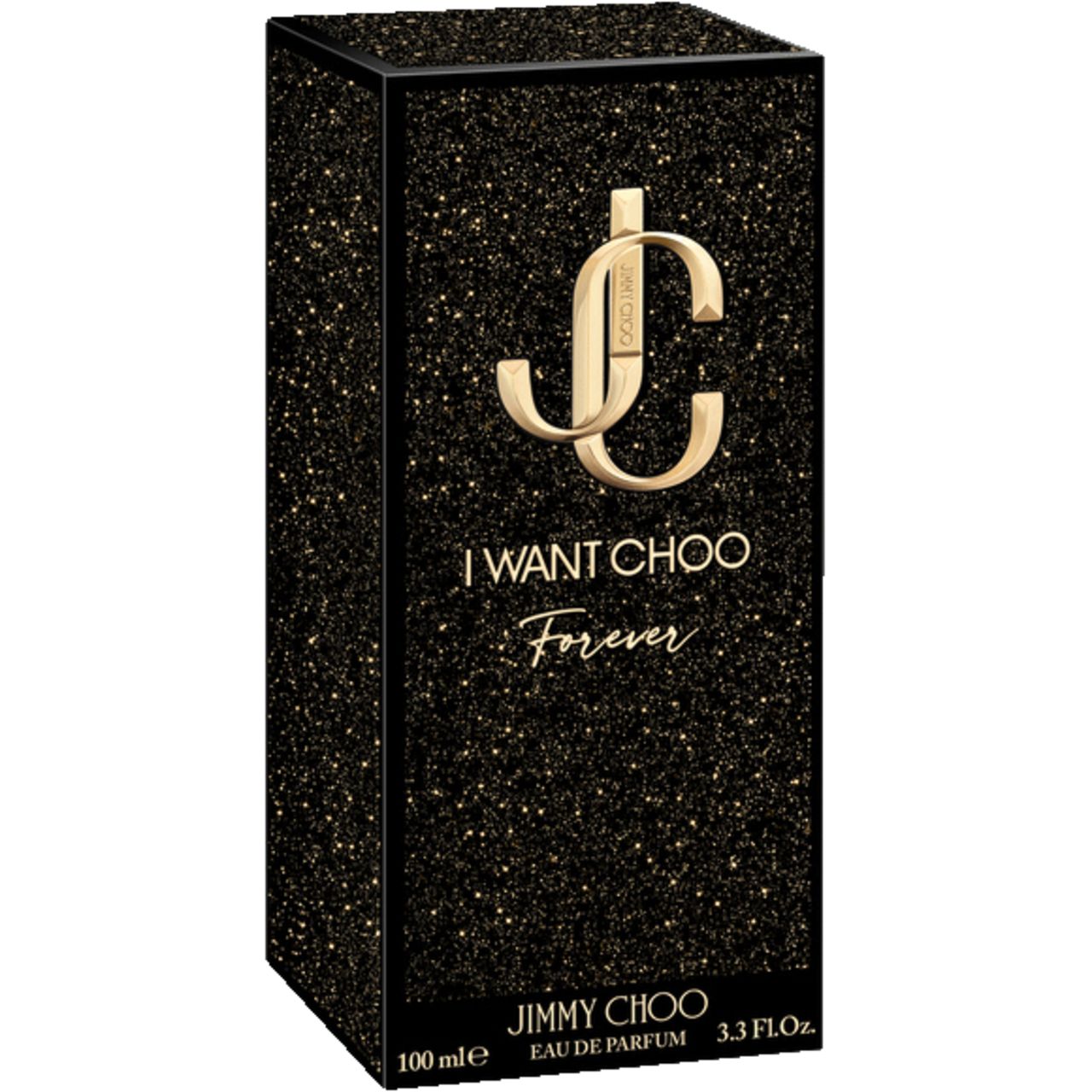 Confezione nera con logo e scritta dorati. Testo: I Want Choo Forever. Marchio: Jimmy Choo. 100 ml.