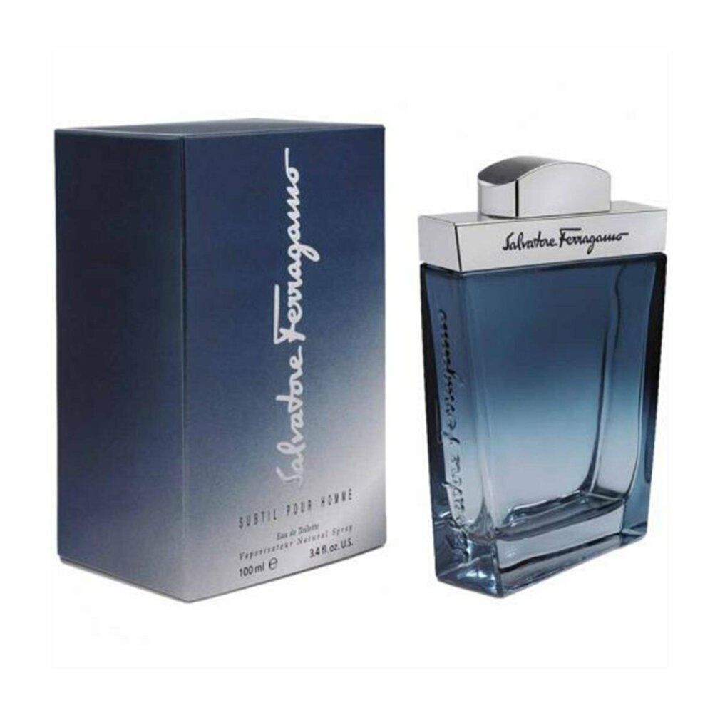 Salvatore Ferragamo Subtil Pour Homme Eau de Toilette Spray. Flacone e confezione. Sfumatura blu.
