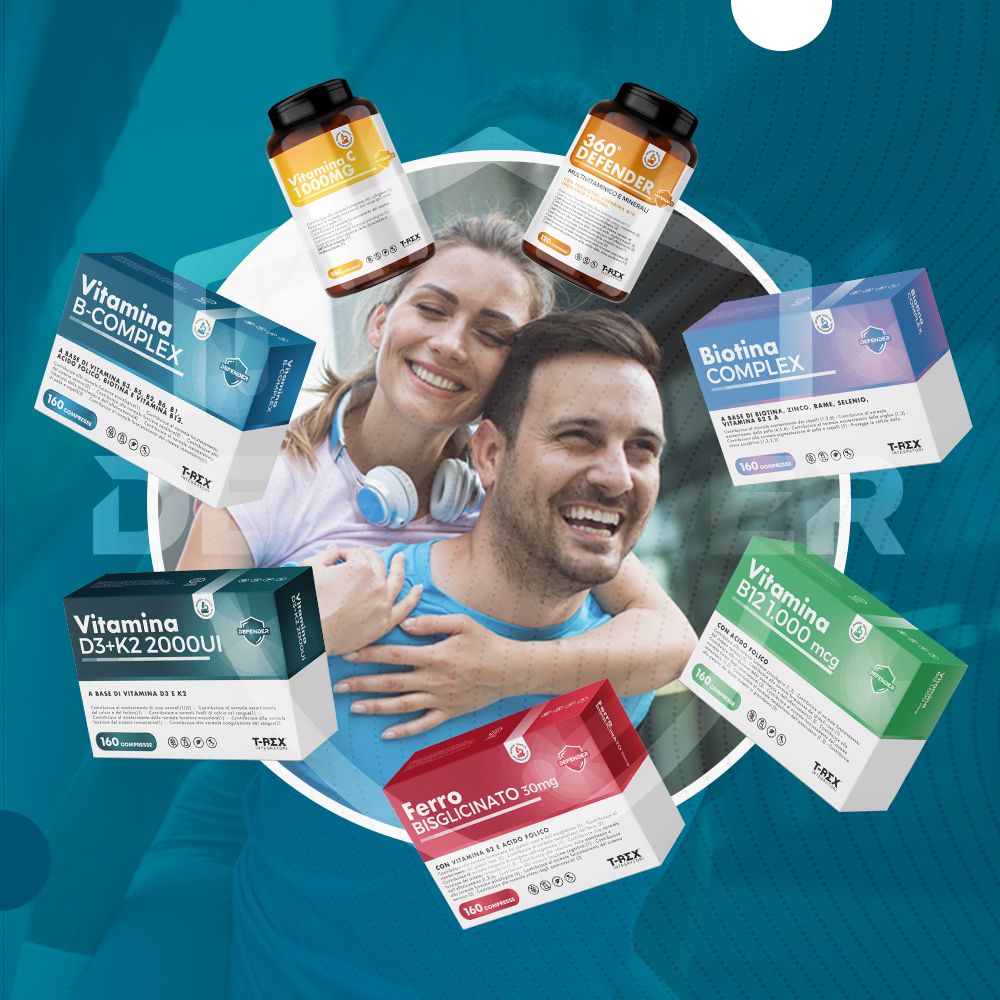 Vari integratori. Vitamina B-Complex, Biotina, Vitamina D3+K2, Ferro, Vitamina C.