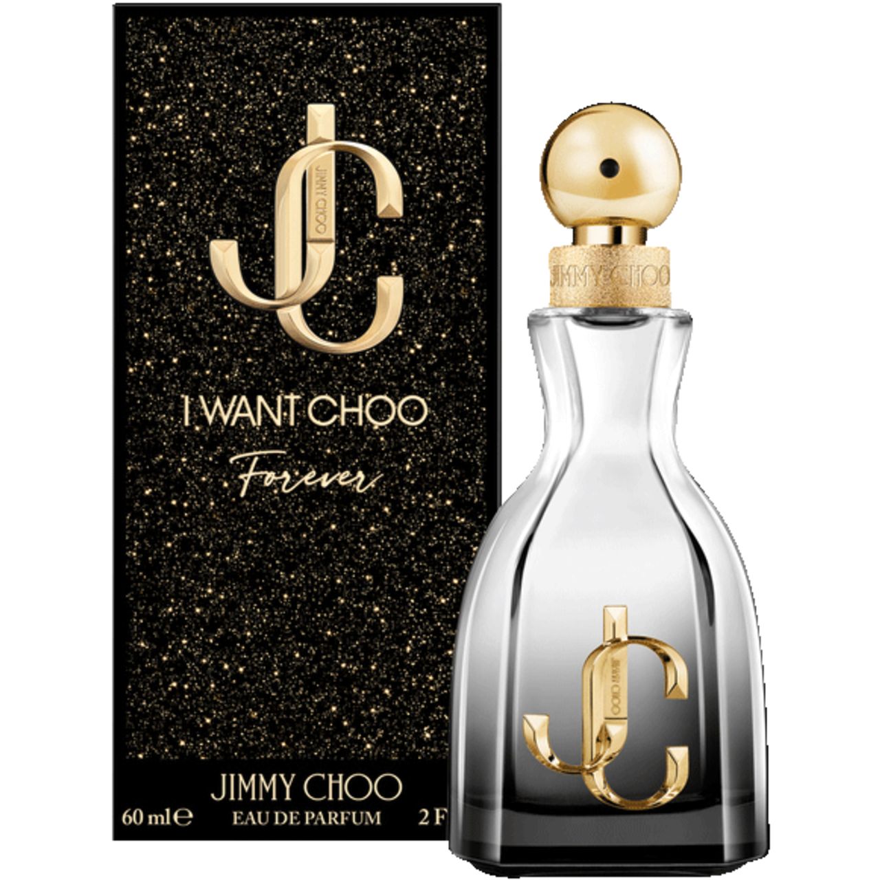 Flacone di profumo e confezione. Confezione nera con logo e scritta dorati. Flacone con tappo dorato.
