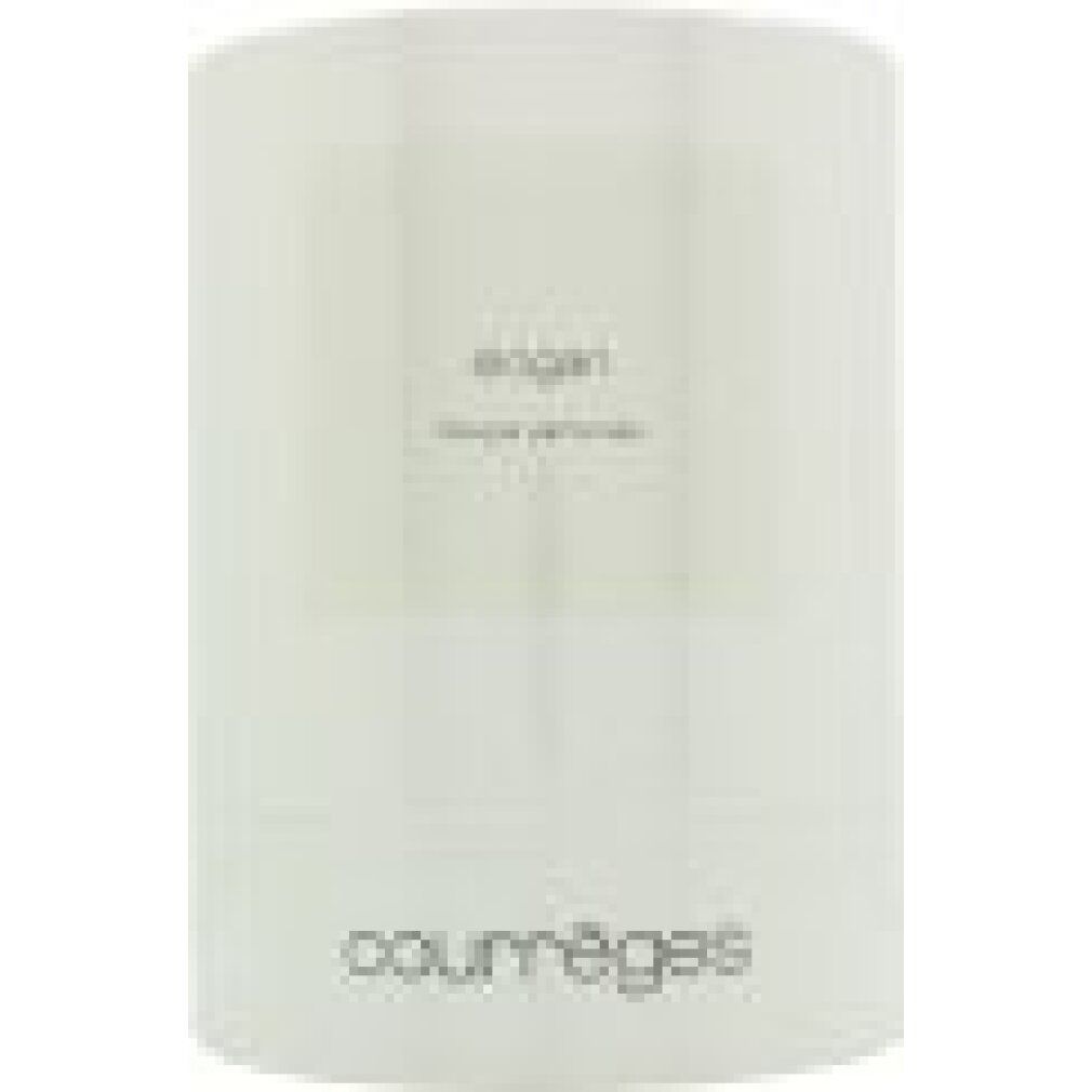 Candela cilindrica bianca. Scritta 'slogan' e 'bougie parfumée'. Marchio 'courrèges' in basso.