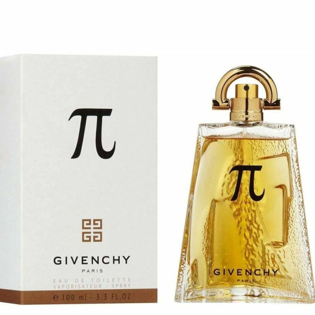 Flacone di profumo e confezione. Flacone con simbolo Pi e tappo dorato. Confezione bianca con logo.