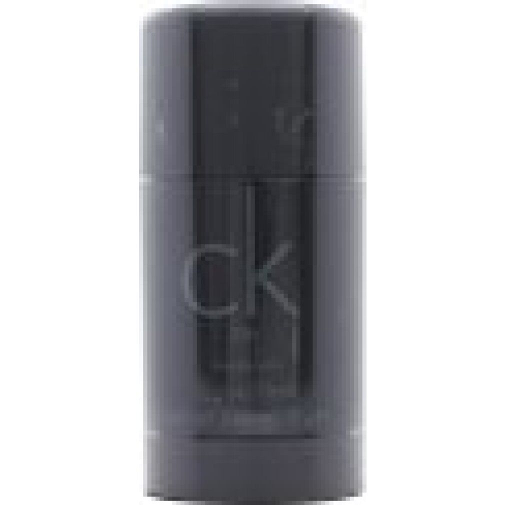 Stick deodorante grigio scuro con logo "ck be" e scritta "Calvin Klein". Peso netto 2.6 OZ, 75 g.