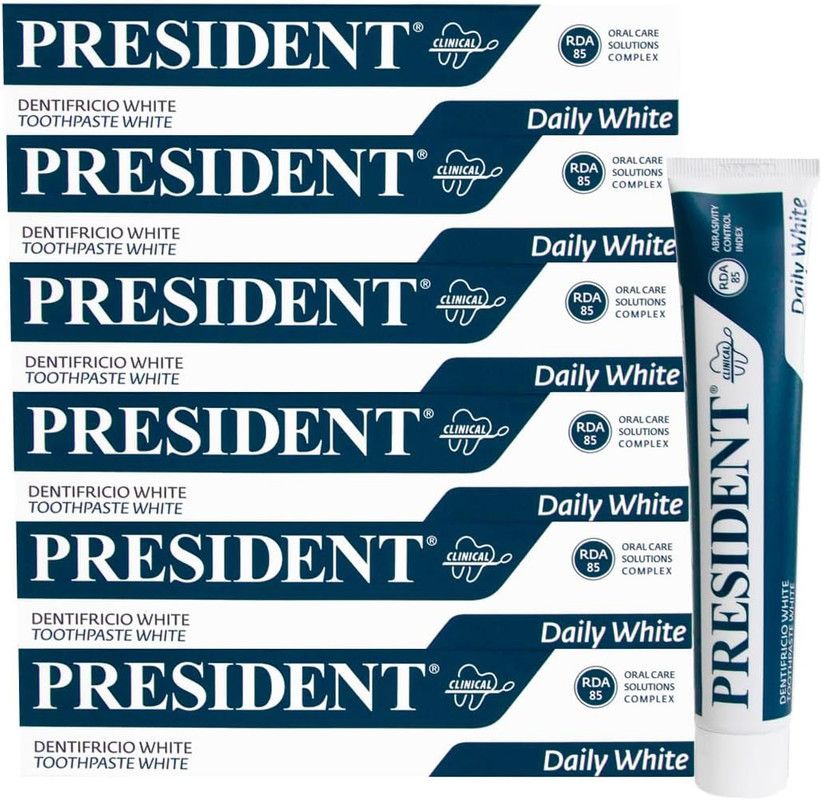 President KIT 6 Dentifricio White Sbiancante Menta Piemontese RDA 85 - 6x75ml
