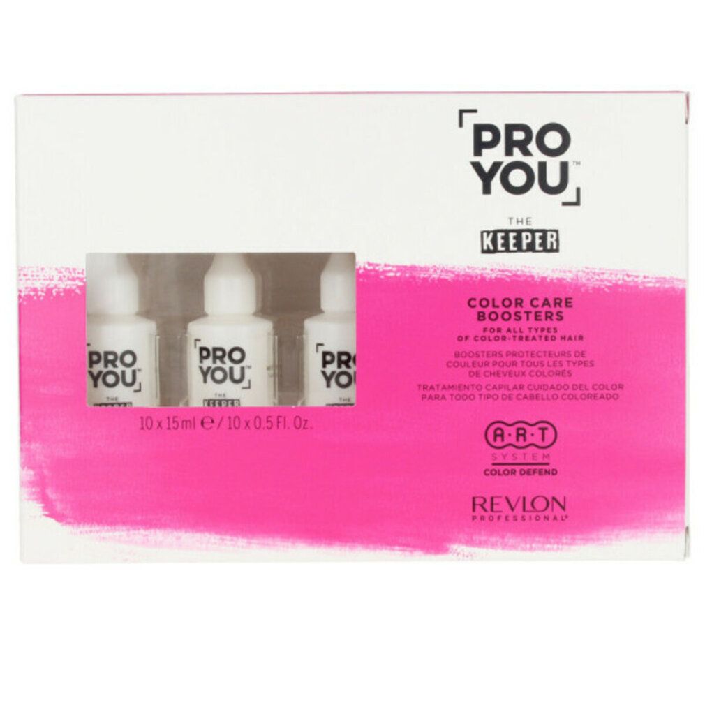Confezione con tre flaconi. Scritta: Pro You The Keeper Color Care Boosters. Revlon Professional.