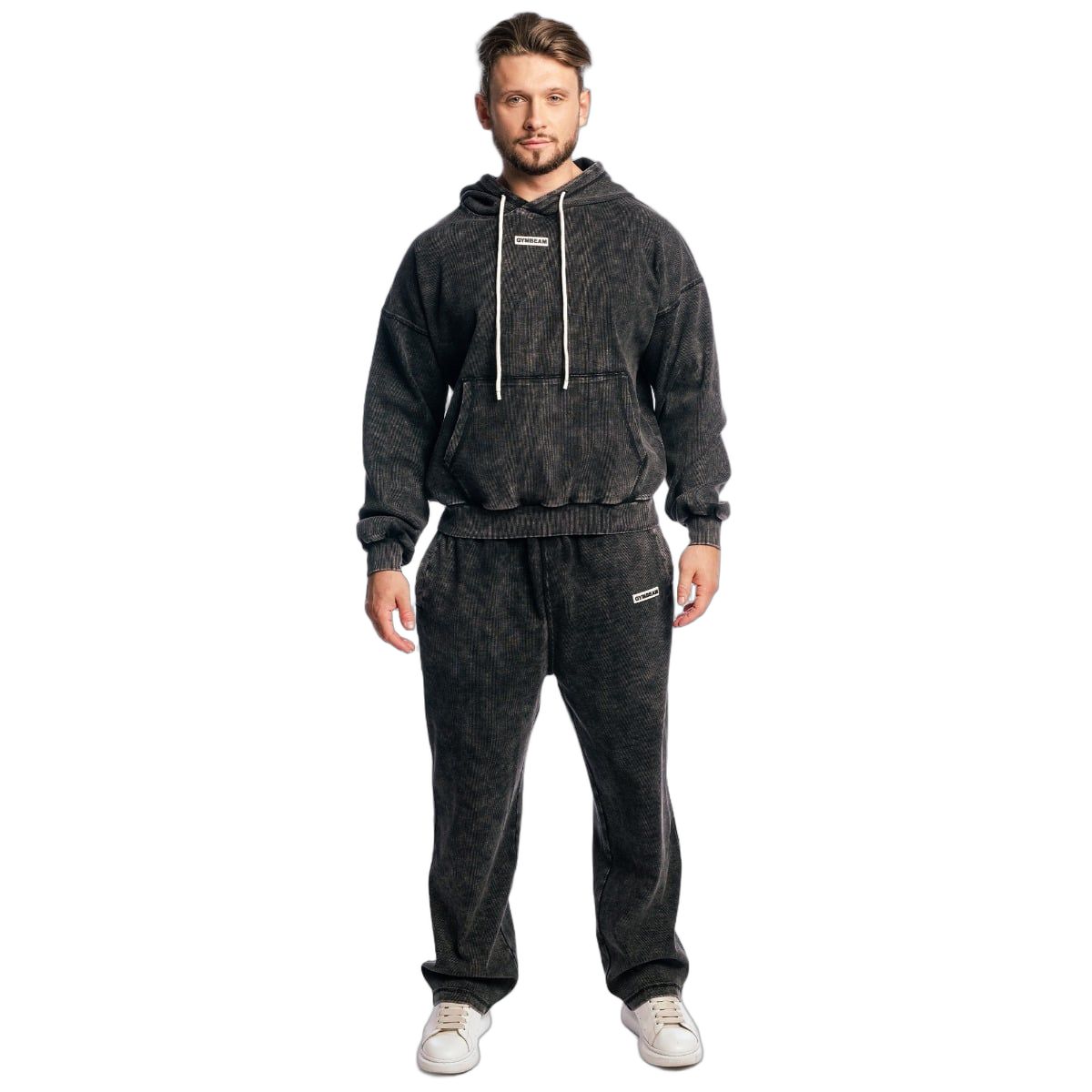 GymBeam Joggers uomo oversize con gamba larga e tasche Aura Washed Black