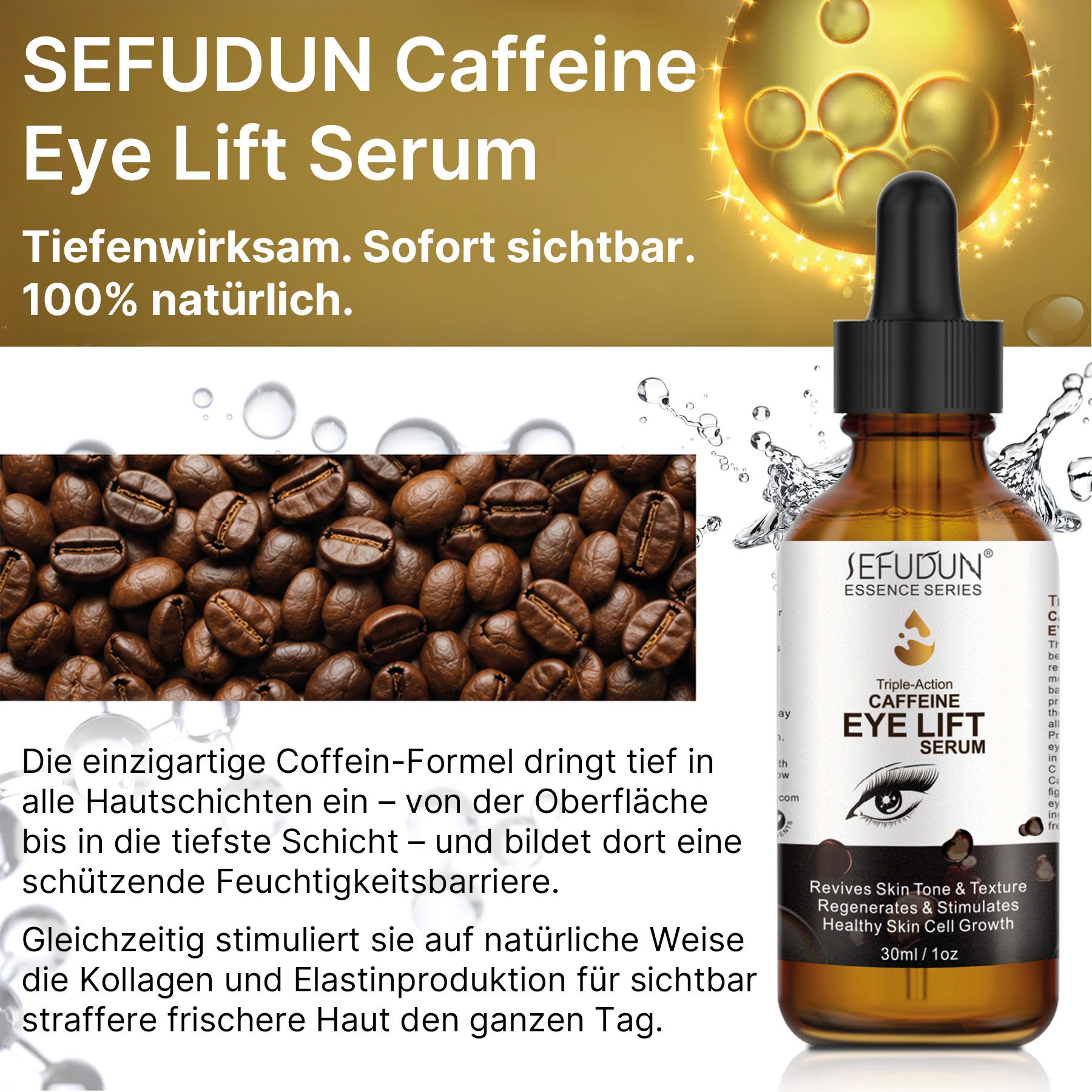 ALIVER Siero occhi con caffeina, collagene e acido ialuronico
