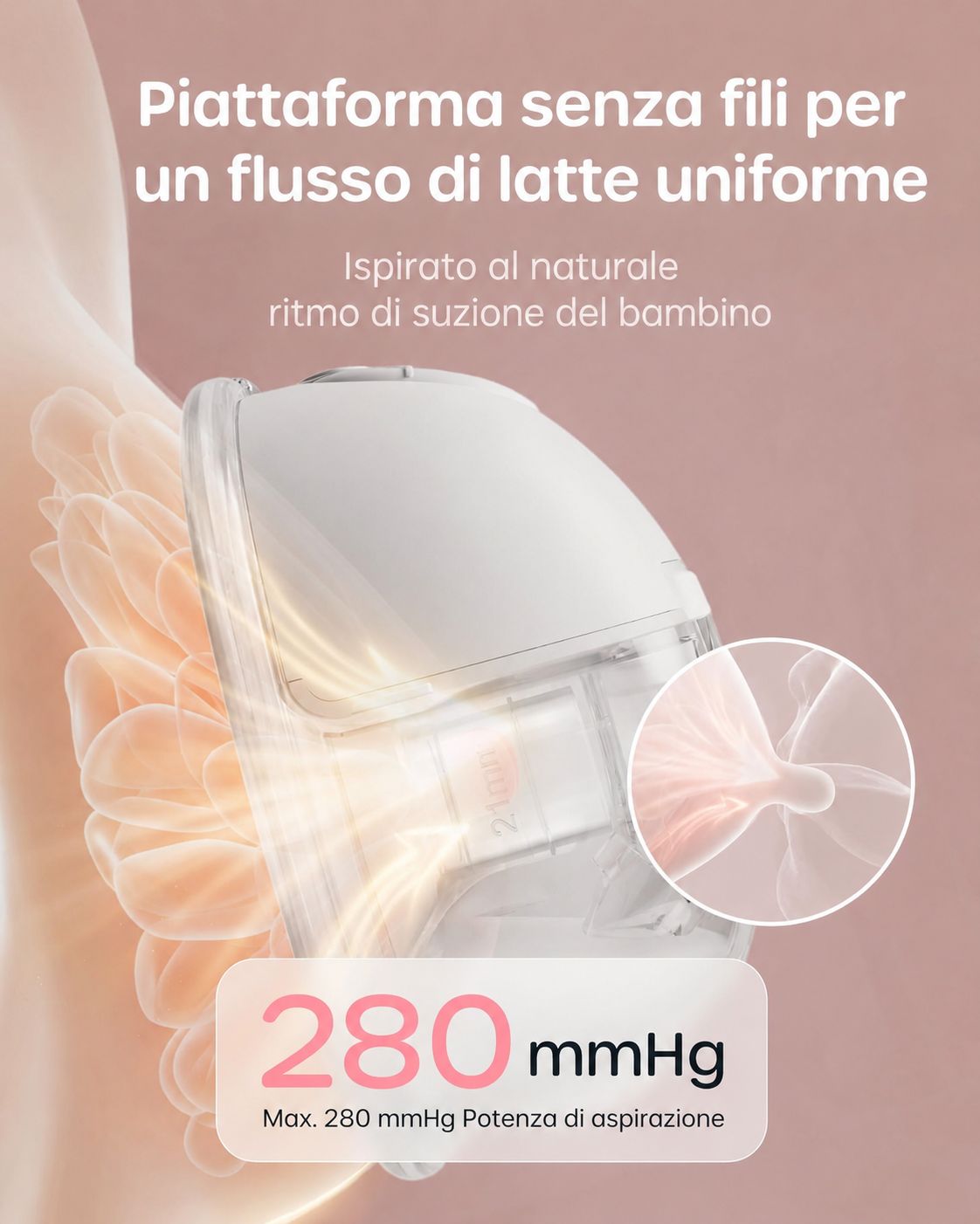 Due tiralatte Nuliie rosa, portatili, con display digitale. Accessori: inserti, valvole, membrane, cavo USB.