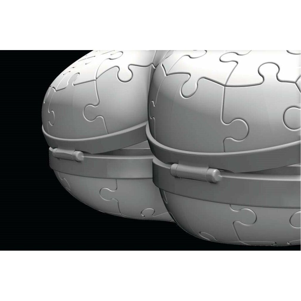 Diverse parti di puzzle a forma di cuore. Plastica grigia. Sfondo nero. Pezzi assemblati.