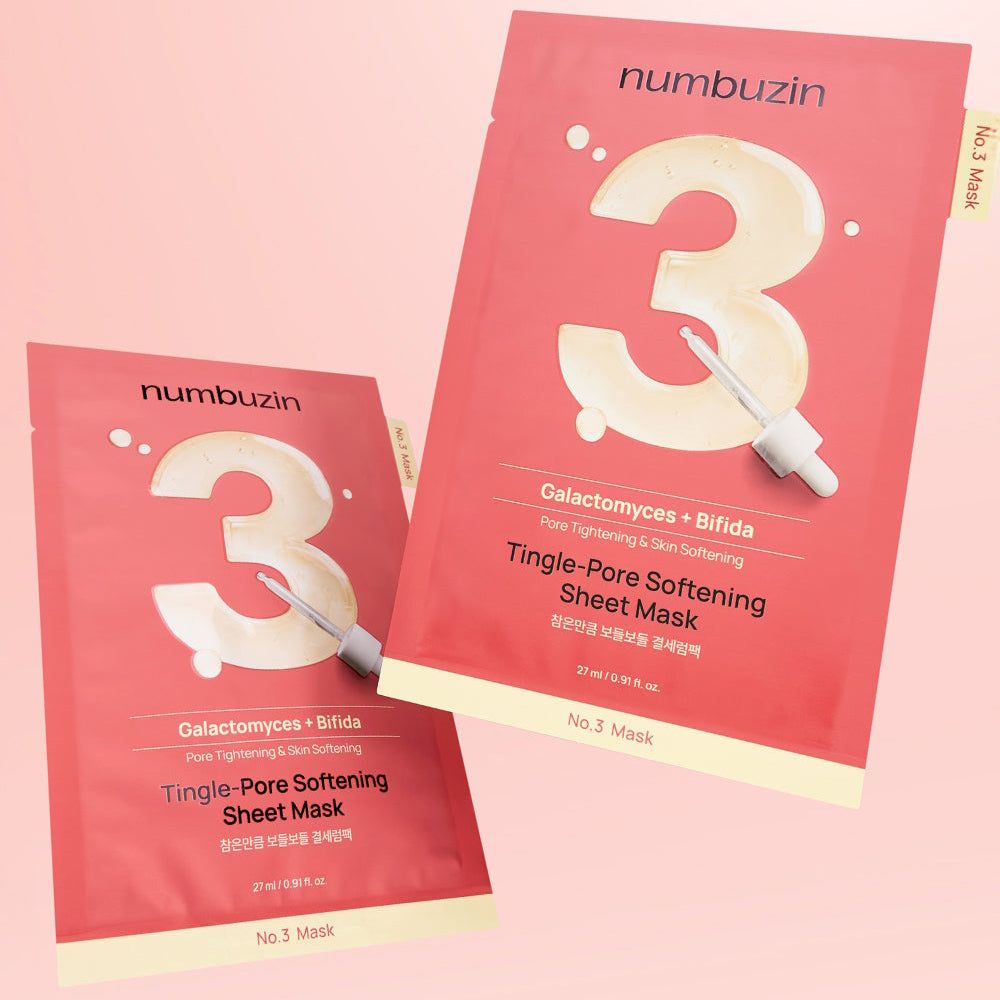 Due maschere in tessuto NUMBUZIN No.3 Tingle-Pore con Galactomyces + Bifida per pori affinati.