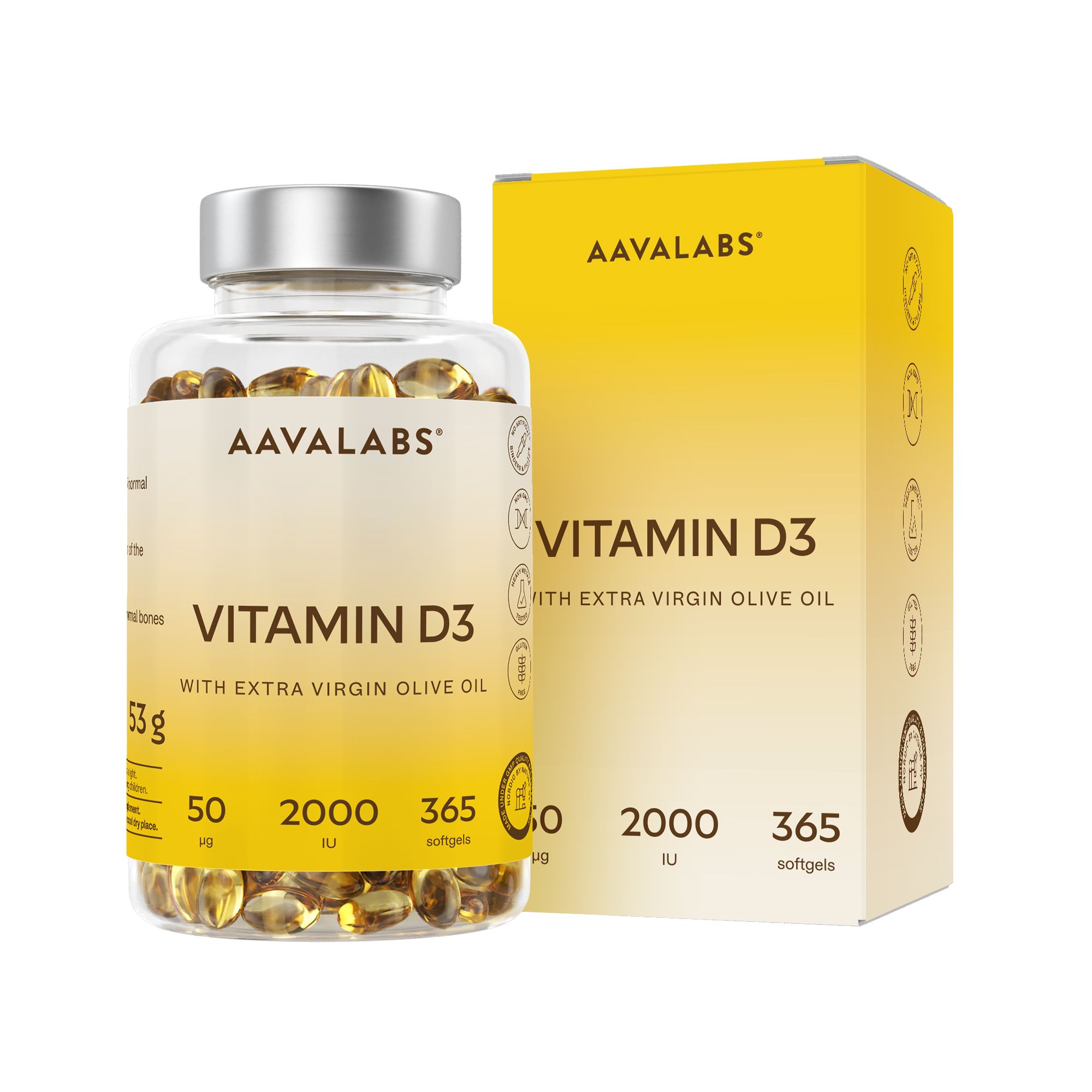 Aavalabs Vitamina D3 2000 UI | Alto dosaggio | Scorta 1 anno