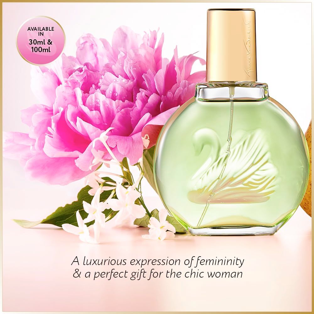 Gloria Vanderbilt Jardin à New York Eau Fraîche Eau De Parfum flacone accanto a fiori. Disponibile in 30ml e 100ml.