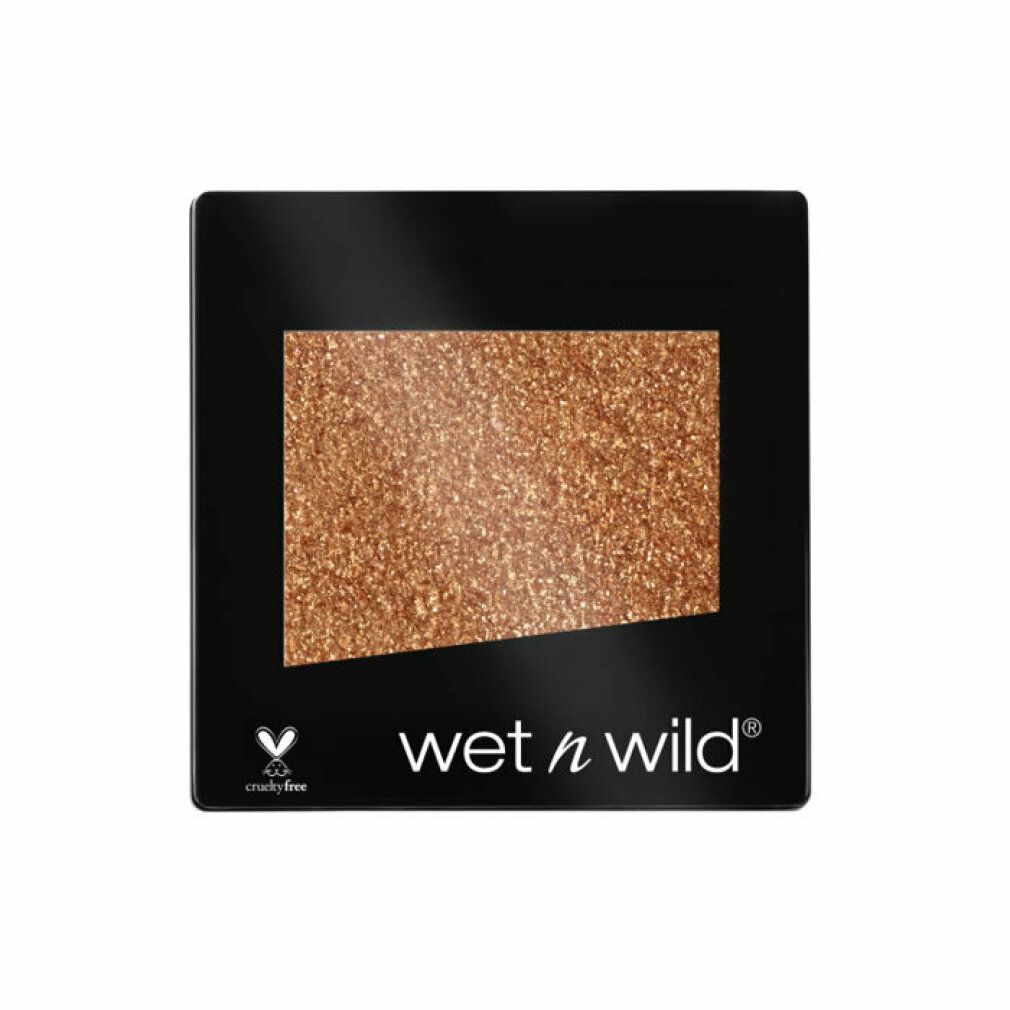 Contenitore nero quadrato con ombretto dorato. In basso, "wet n wild" e logo Cruelty-Free.