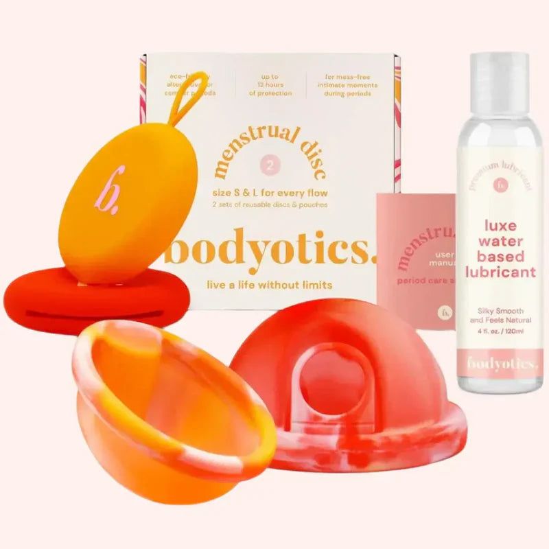 Bodyotics Lubrificante a Base d'Acqua + Set di Dischi Mestruali Riutilizzabili Arancione