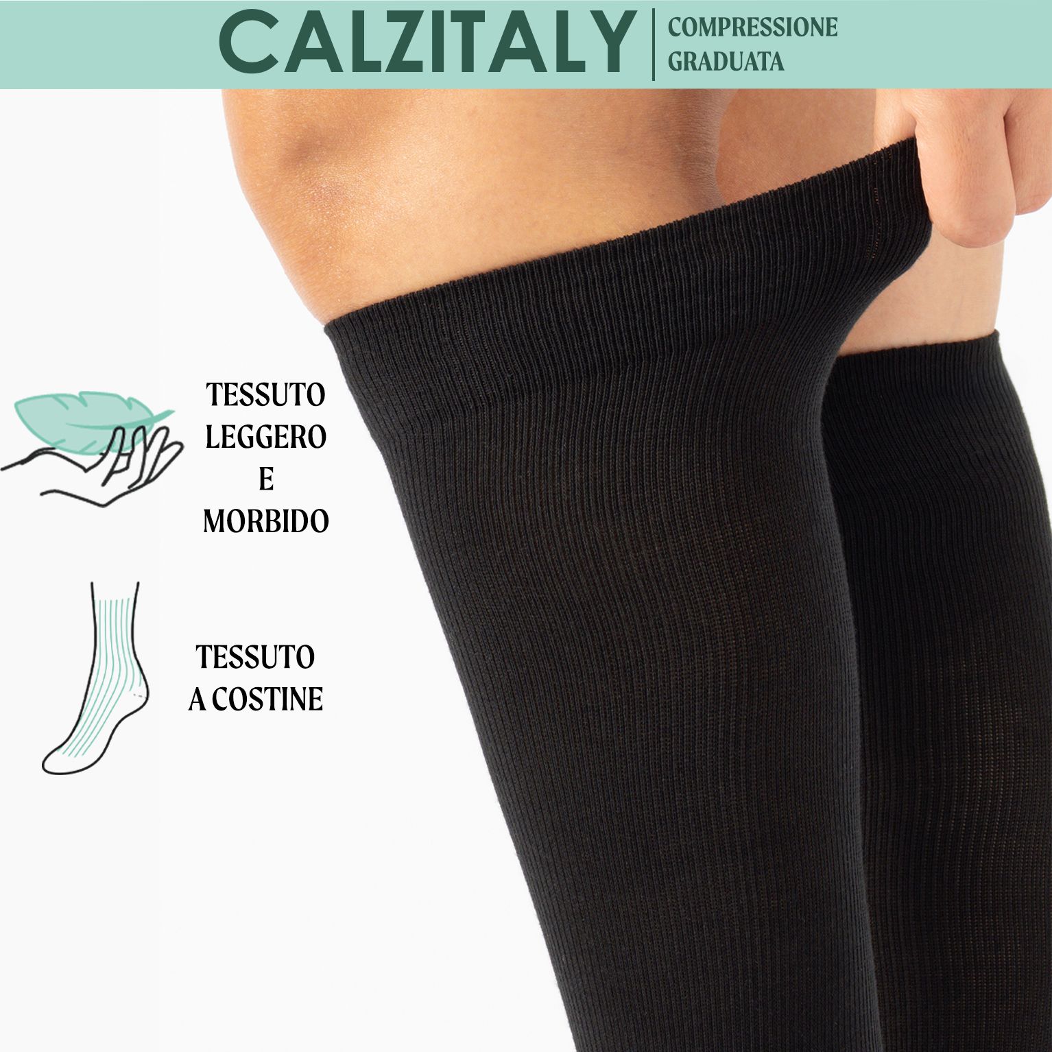 CALZITALY Gambaletti Cotone Compressione Graduata 14-16 mm/Hg, Calze Medicali Unisex Made in Italy