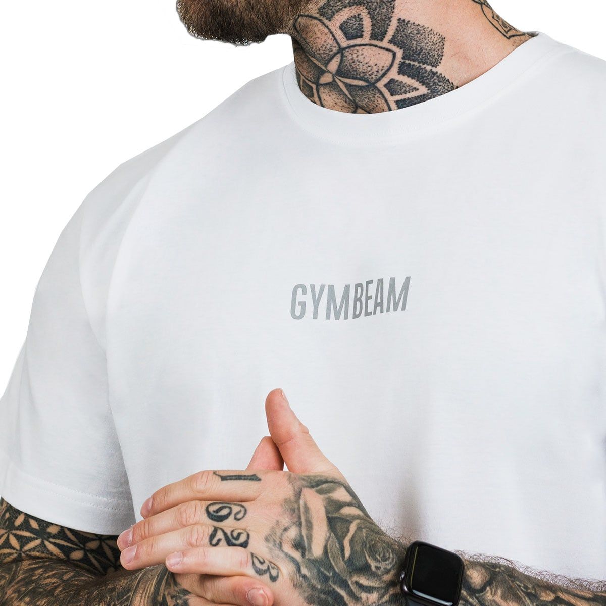 GymBeam T-shirt uomo FIT regular in cotone bianca