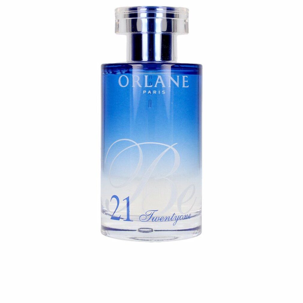 Flacone di profumo Orlane Paris con sfumatura blu e tappo argentato. Scritta "21 Twentyone".