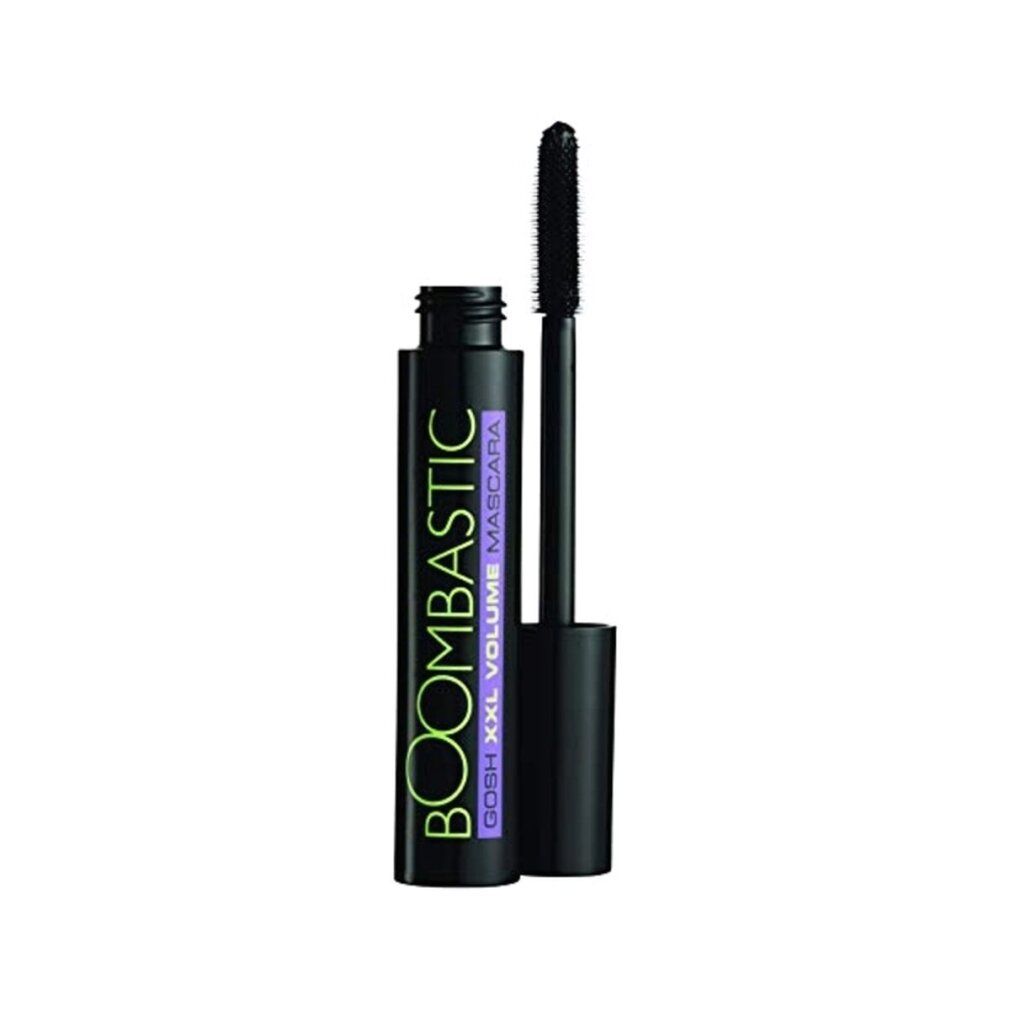 Tubo di mascara nero con spazzola aperta. Scritta: BOOMBASTIC XXL VOLUME MASCARA.