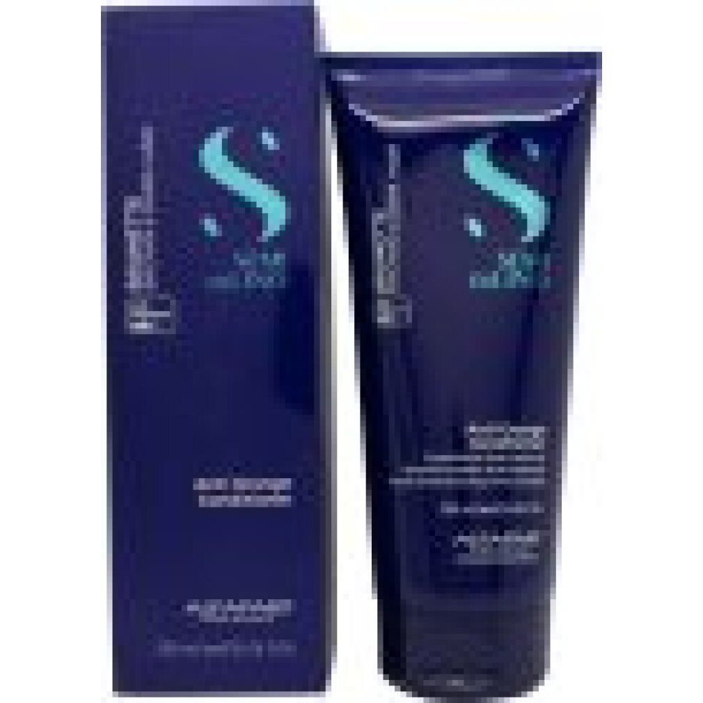 Tubo e scatola blu scuro. Scritta: Semi Di Lino, Brunette, Anti-Orange Conditioner. Marchio: Alfaparf Milano.