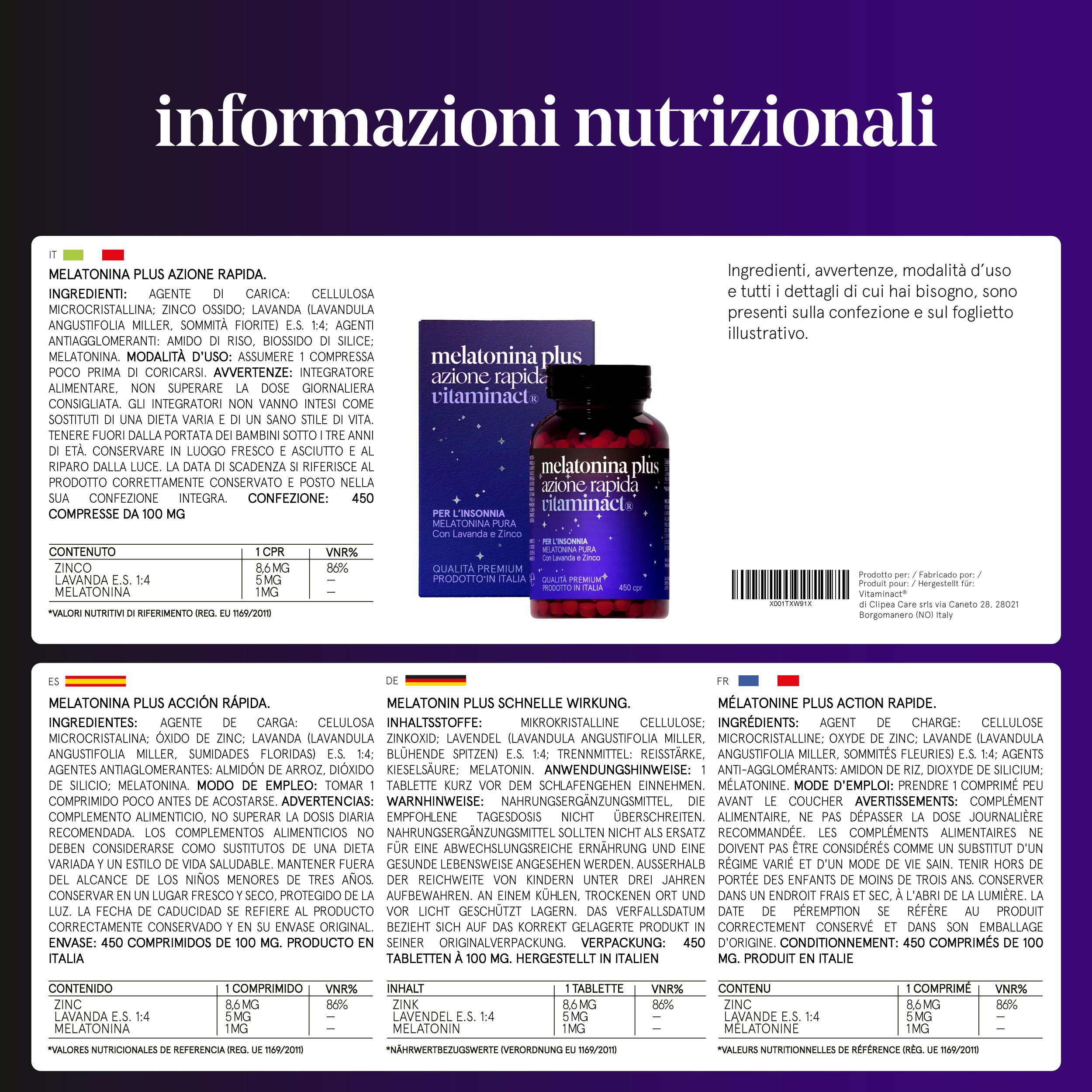 Vitaminact - Melatonina Plus Azione Forte - 450 Microcompresse.