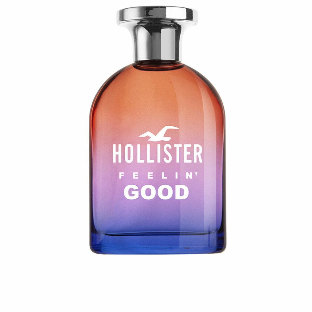 Flacone sfumato arancione-blu. Tappo argentato. Scritta: Hollister Feelin' Good.