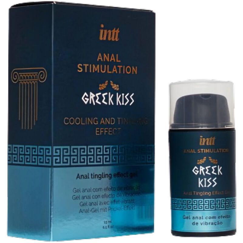 Confezione e flacone del gel INTT Greek Kiss Anal Stimulation, 15ml.