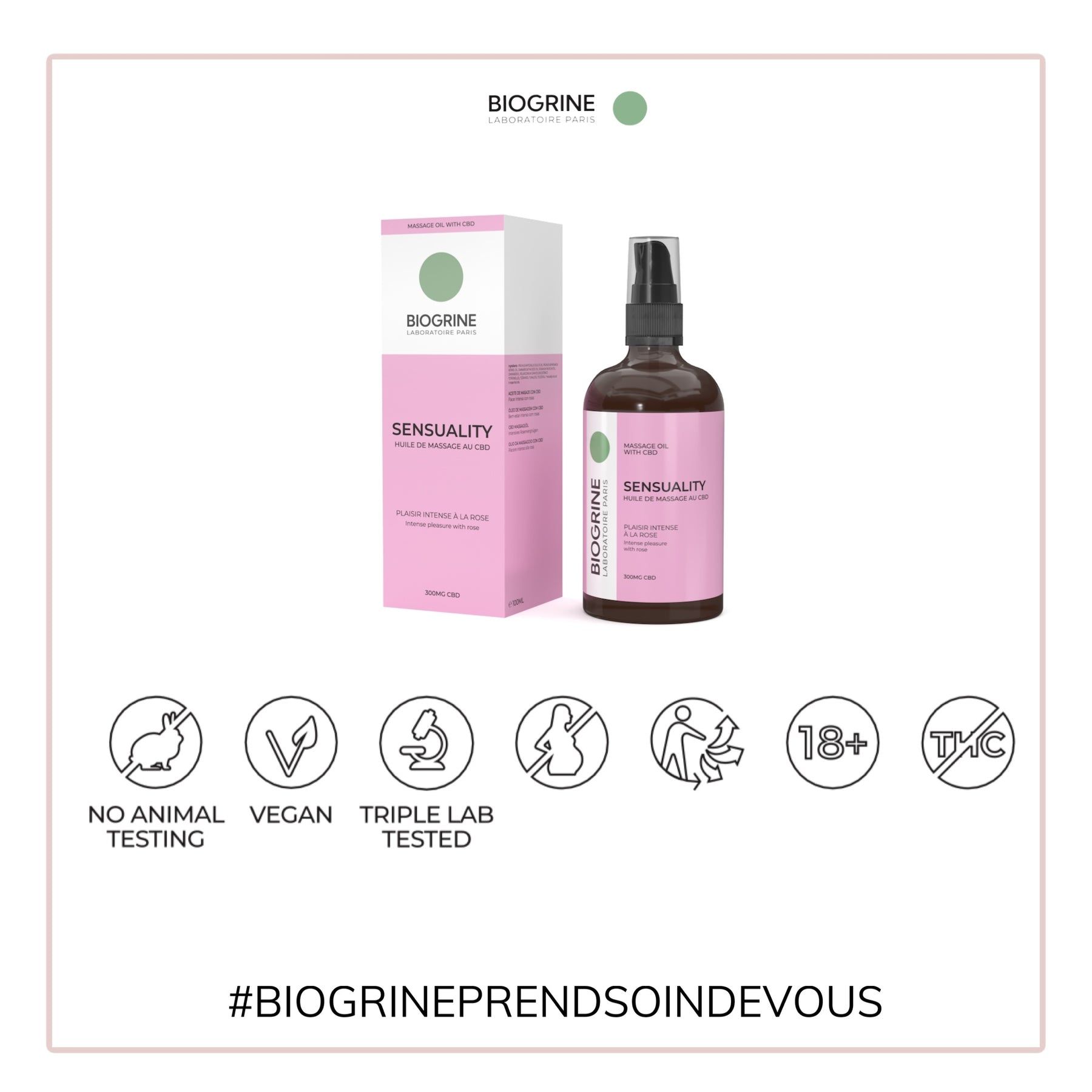 BIOGRINE Olio da massaggio "SENSUALITY" – CBD e rosa