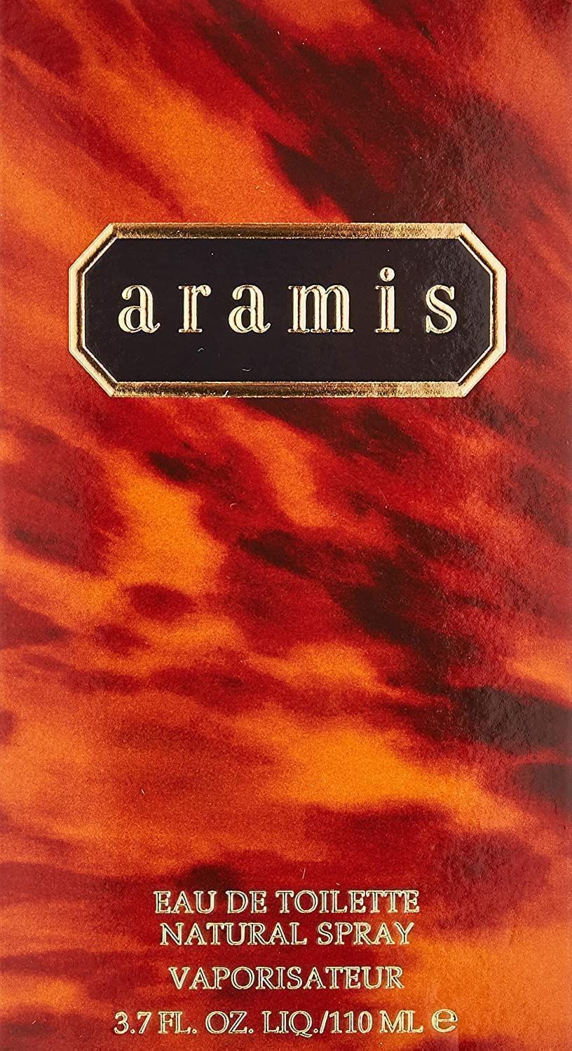 Scatola Aramis Classic Edt Spray. Colore marrone con etichetta dorata. Testo: Eau de Toilette, Natural Spray.