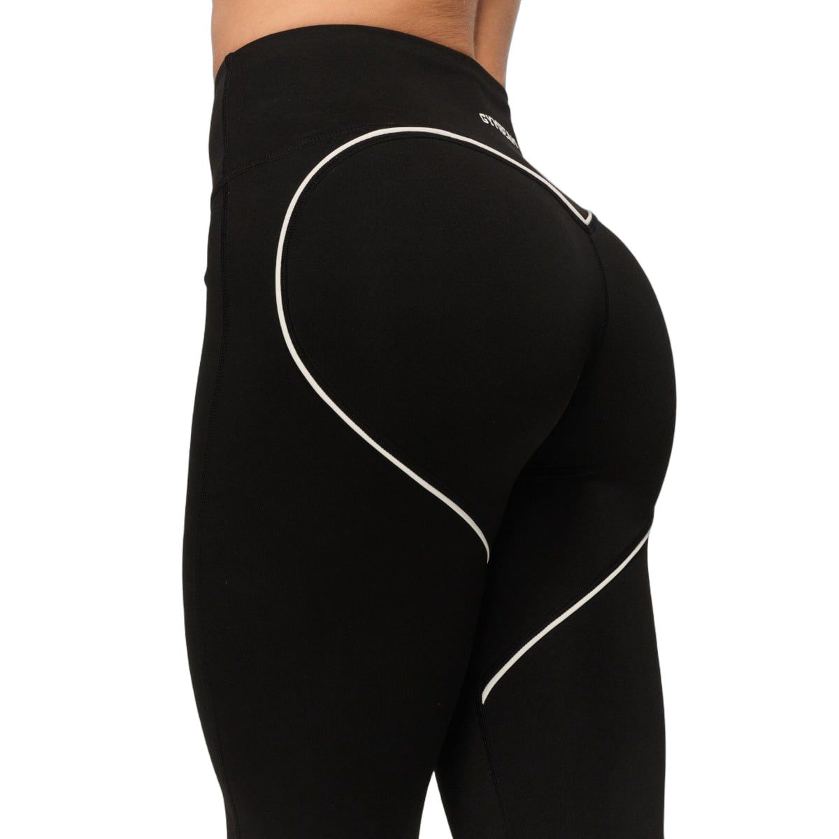 GymBeam Leggings donna Varsity lunghi a vita alta senza tasche nero con dettaglio posteriore