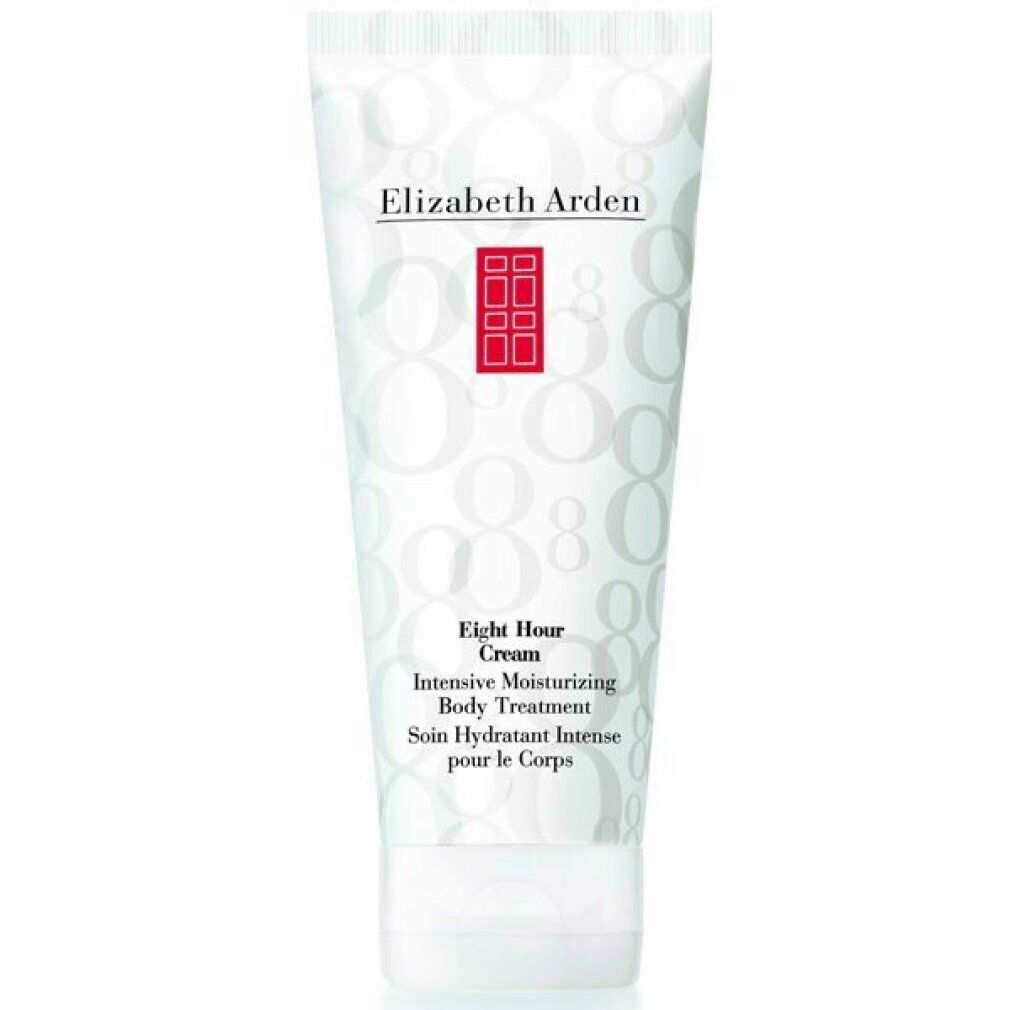 Tubo bianco con logo Elizabeth Arden e testo. Nome prodotto: Eight Hour Cream Intensive Moisturizing Body Treatment.