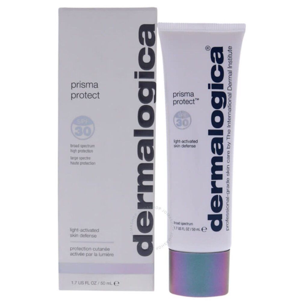 Confezione prodotto con tubo e scatola. Scritta: Dermalogica, Prisma Protect SPF30, light-activated skin defense.