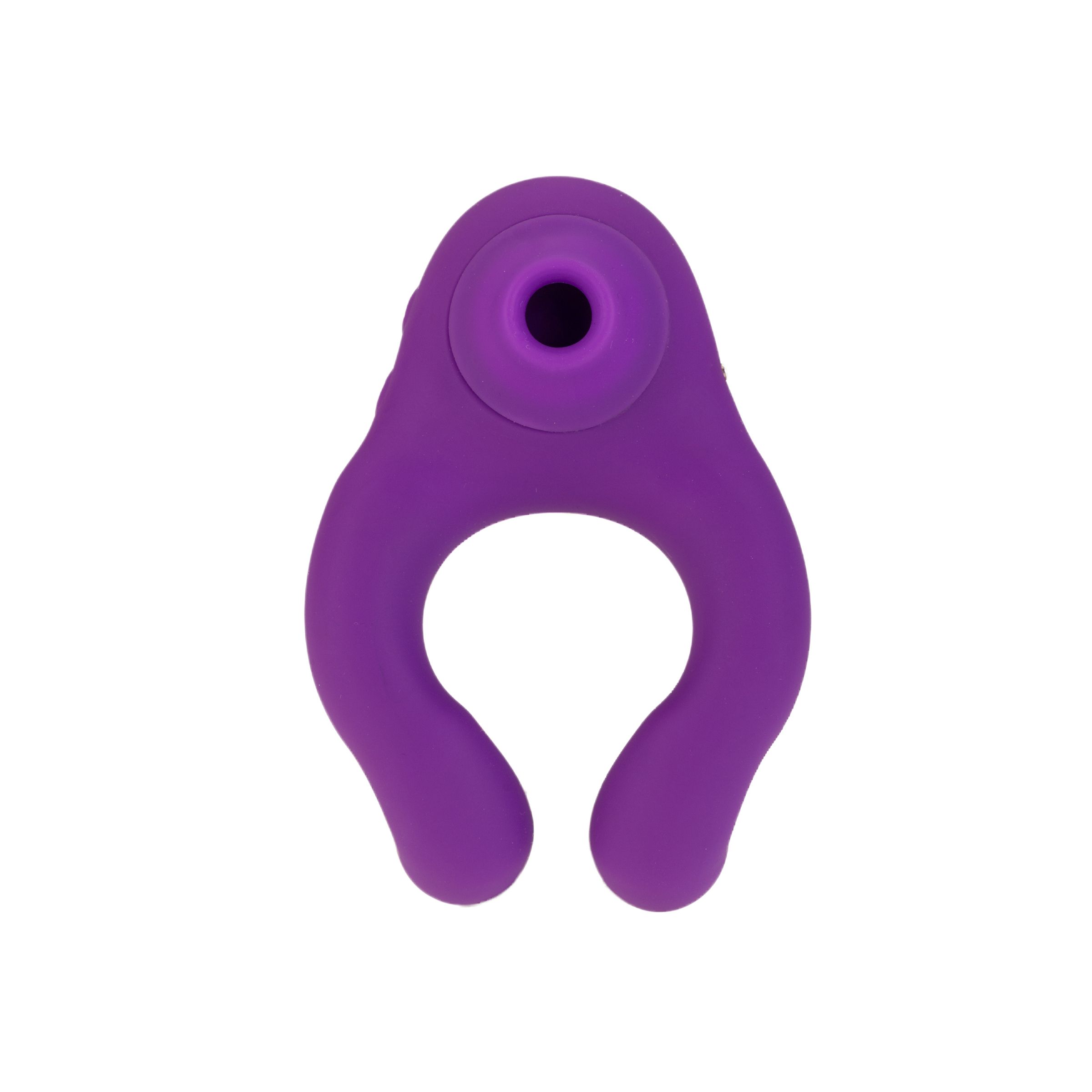 Anello viola in silicone con apertura e due sporgenze. Forma a U.