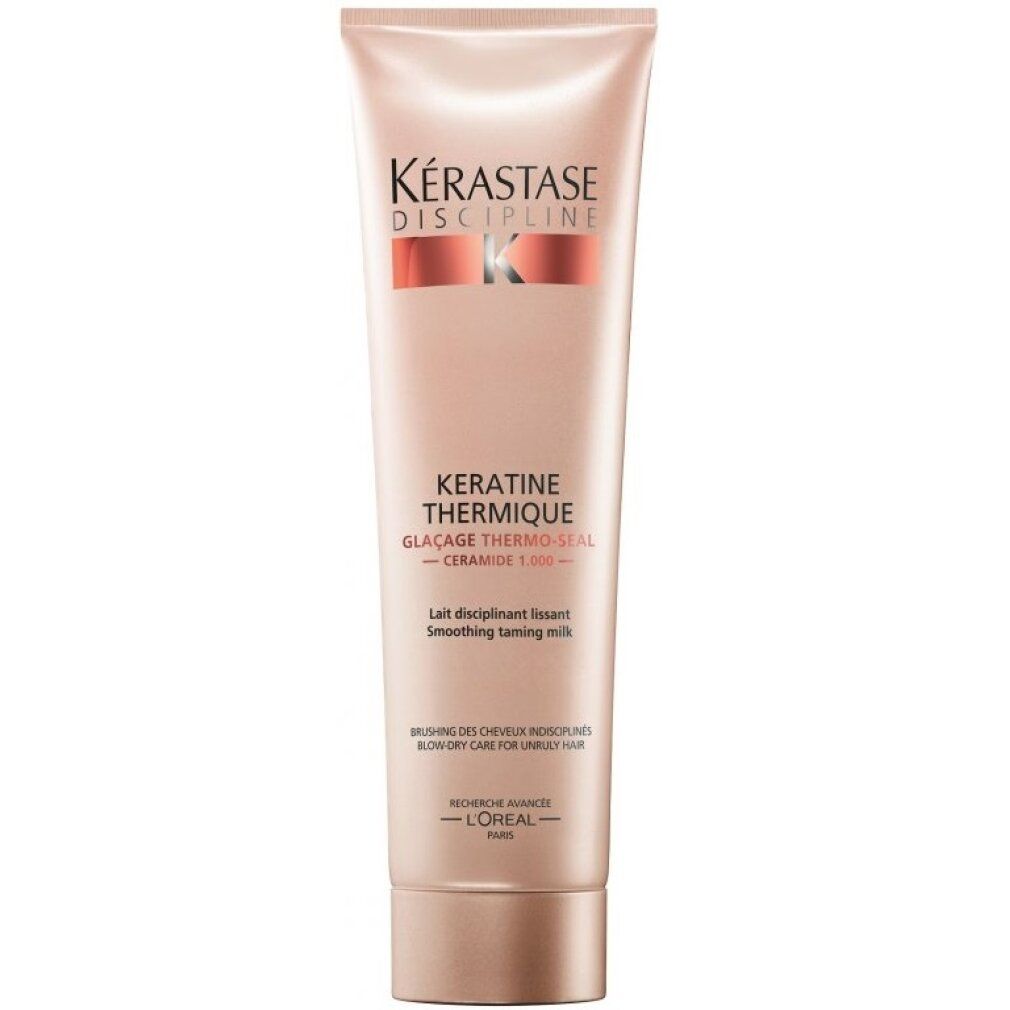 Kerastase Keratine Thermique. Tubo rosa con testo. Prodotto per capelli.