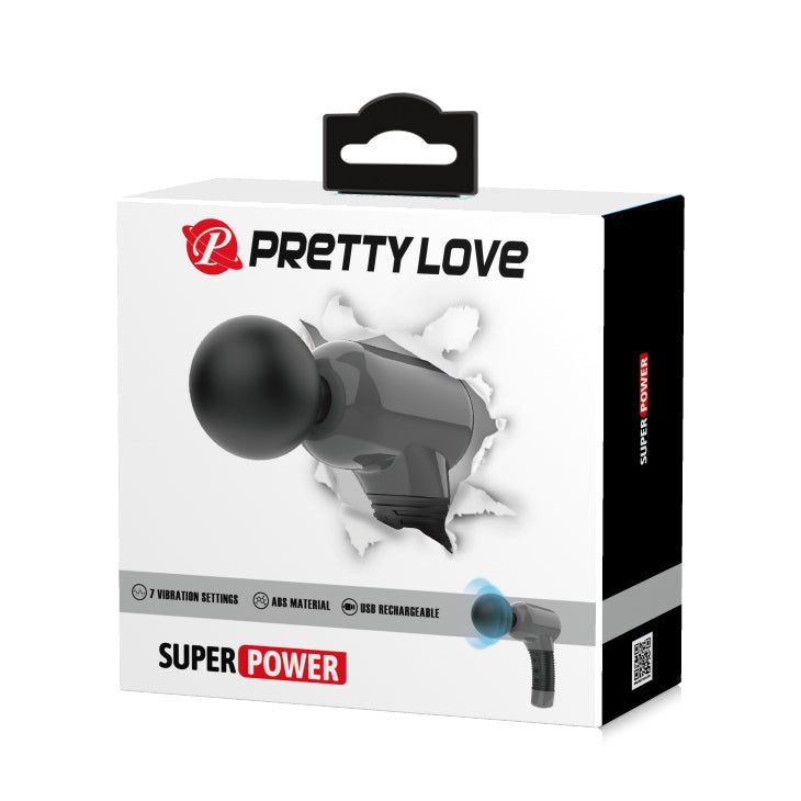Confezione Pretty Love. Prodotto: massaggiatore. Testo: Super Power, 7 vibrazioni, ABS, USB.
