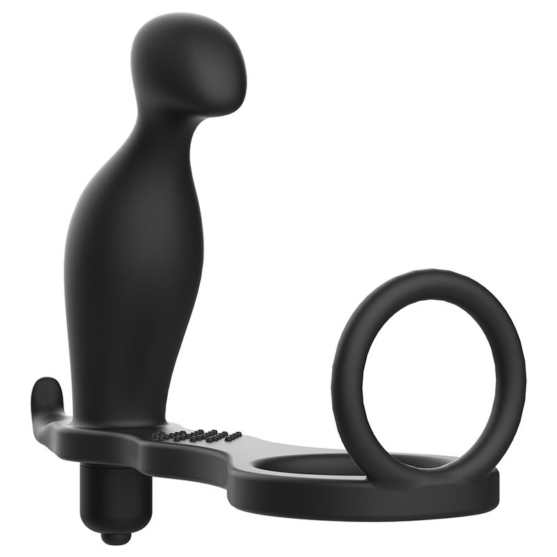 Plug anale nero con anello in silicone. Forma anatomica con base e anello. In silicone.