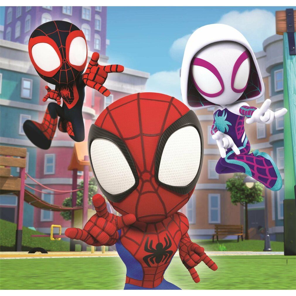 Puzzle con Spidey, Spider-Gwen e Miles Morales. I personaggi sono raffigurati in posa.