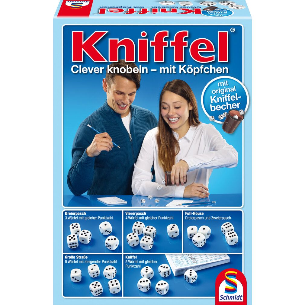 Schmidt Spiele Kniffel con tazza per dadi in pelle, gioco di dadi