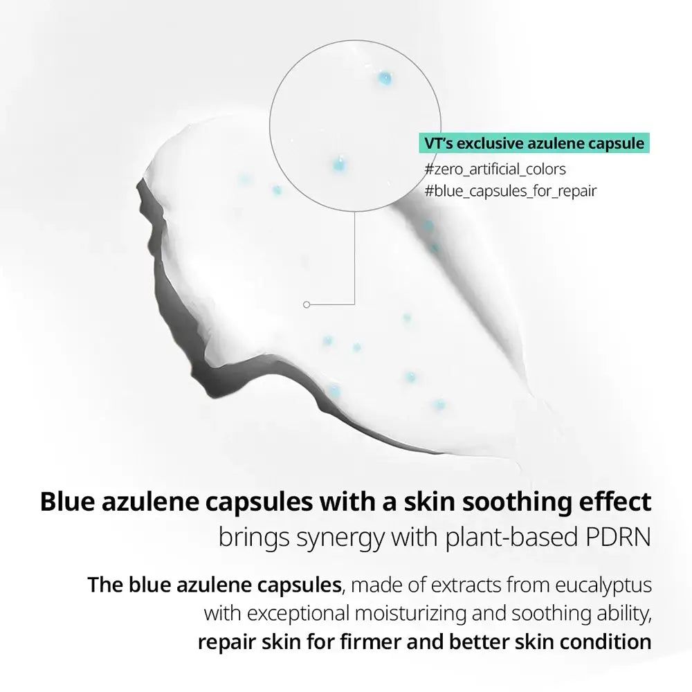Tubo di crema VT Cosmetics PDRN 100 con tappo argentato e accento turchese.
