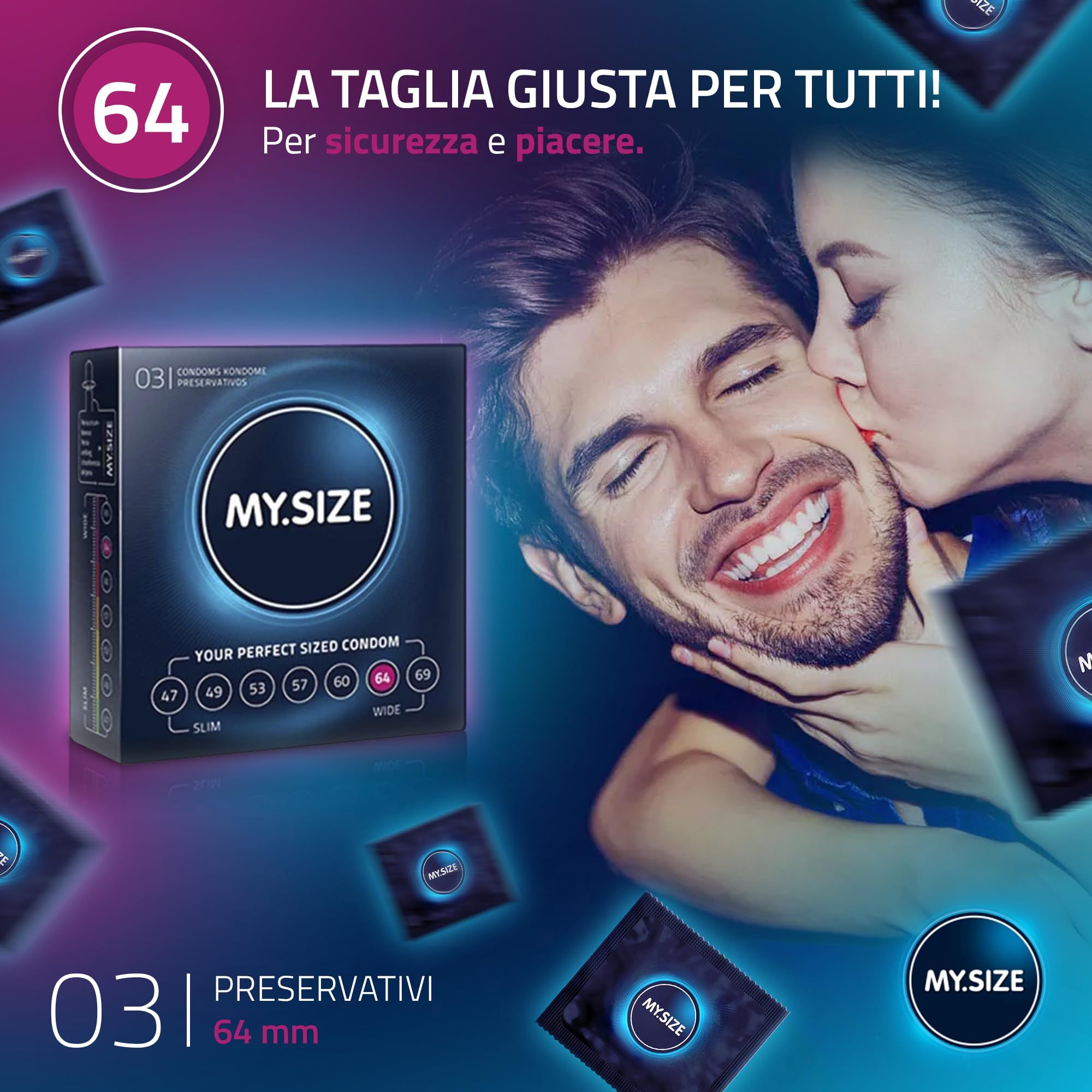 Confezione di preservativi MY.SIZE 64, 3 pezzi, 64mm.