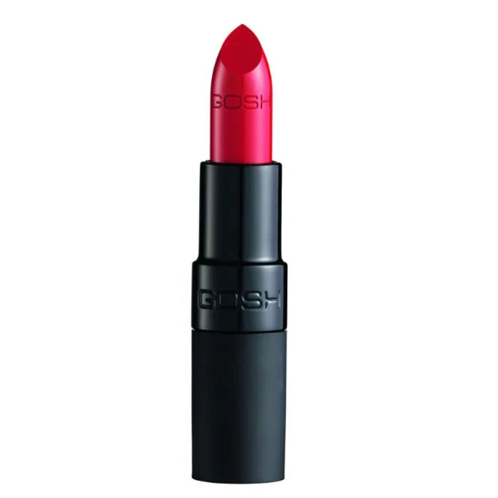 Rossetto rosso in astuccio nero. Marchio GOSH. Finitura opaca.
