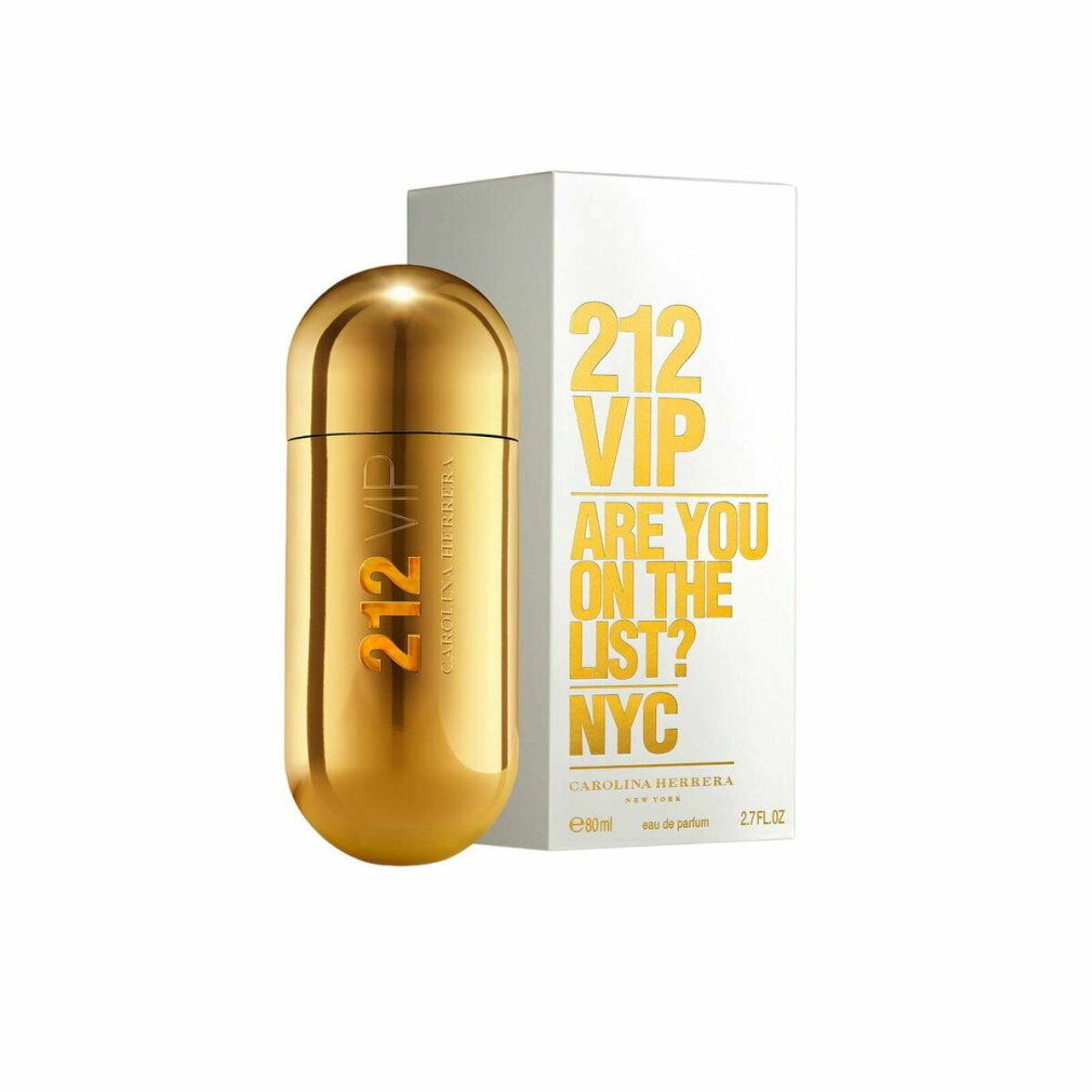 Flacone e confezione dorati. Scritta: 212 VIP, ARE YOU ON THE LIST? NYC. Eau de parfum.