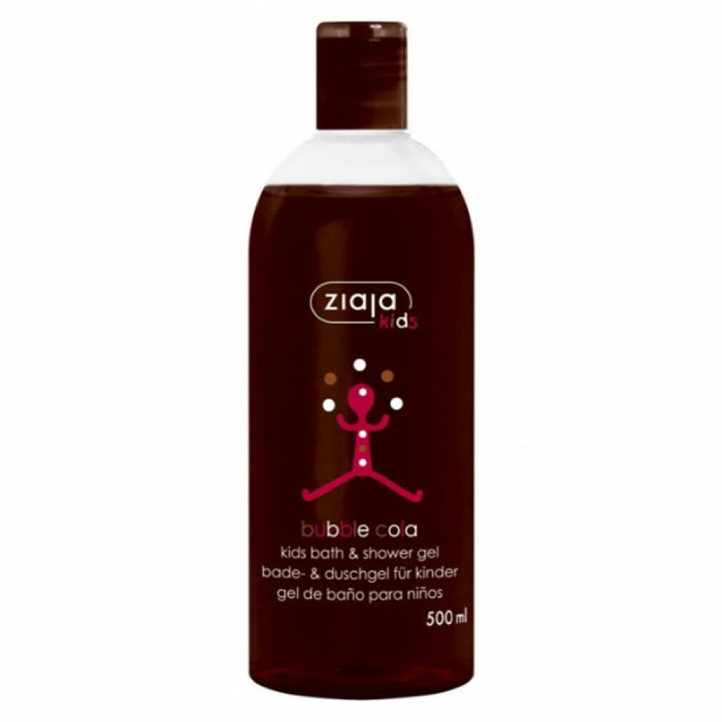 Flacone marrone di Ziaja Kids Gel De Baño Para Niños Bubble Cola. Logo e illustrazione di un giocoliere. 500 ml.