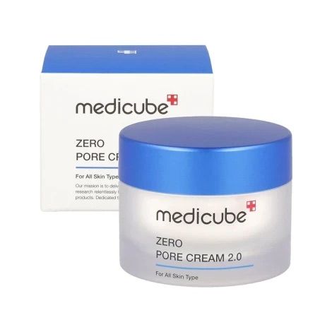 MEDICUBE Zero Pore Cream 2.0 vaso e scatola di cartone. Per tutti i tipi di pelle.