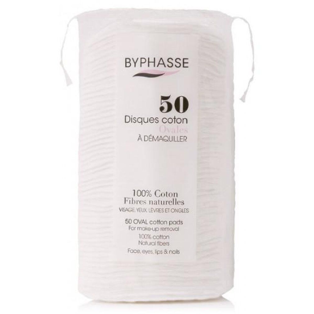 50 dischetti di cotone ovali Byphasse, 100% cotone, per struccarsi.